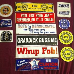 Bundle Set of Vintage American Political Party Campaign & Union Stickers
